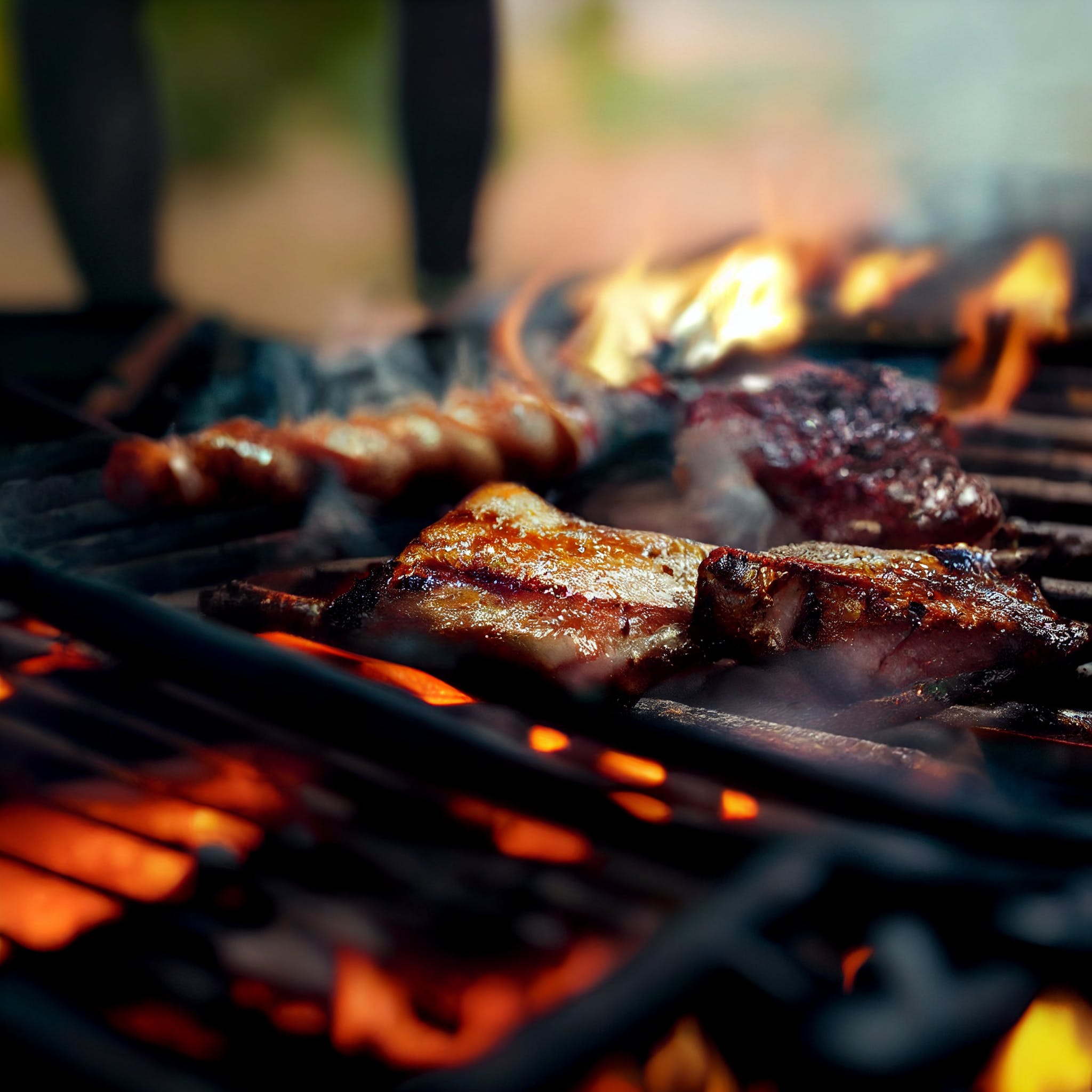 A picture of bacon on a grill. The background is out of focus.